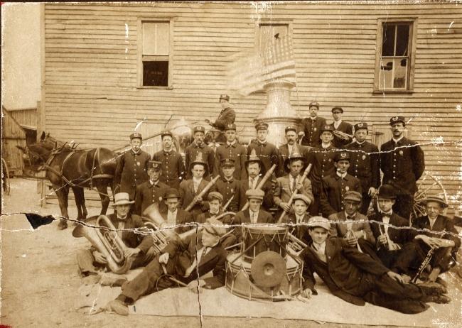 Our oldest photograph at the 9th Street Station, with Steamer & Band, original copy.
