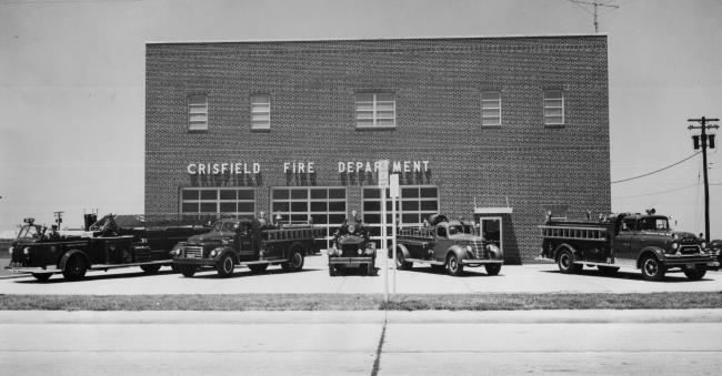 New Fire Station 1961 with current apparatus
Trucks Left to Right  5-6-3-4 & 7