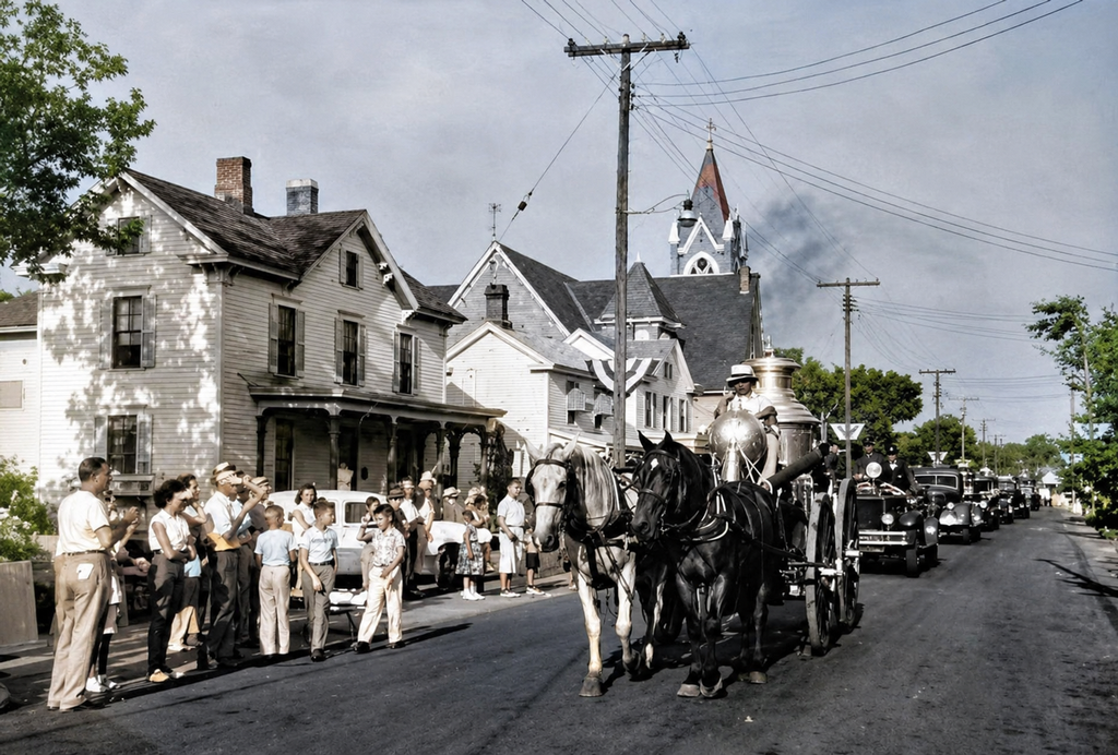 AI Restored - Steamer in a Crab Derby parade date unknown, Mr. Randy Laird Teamster